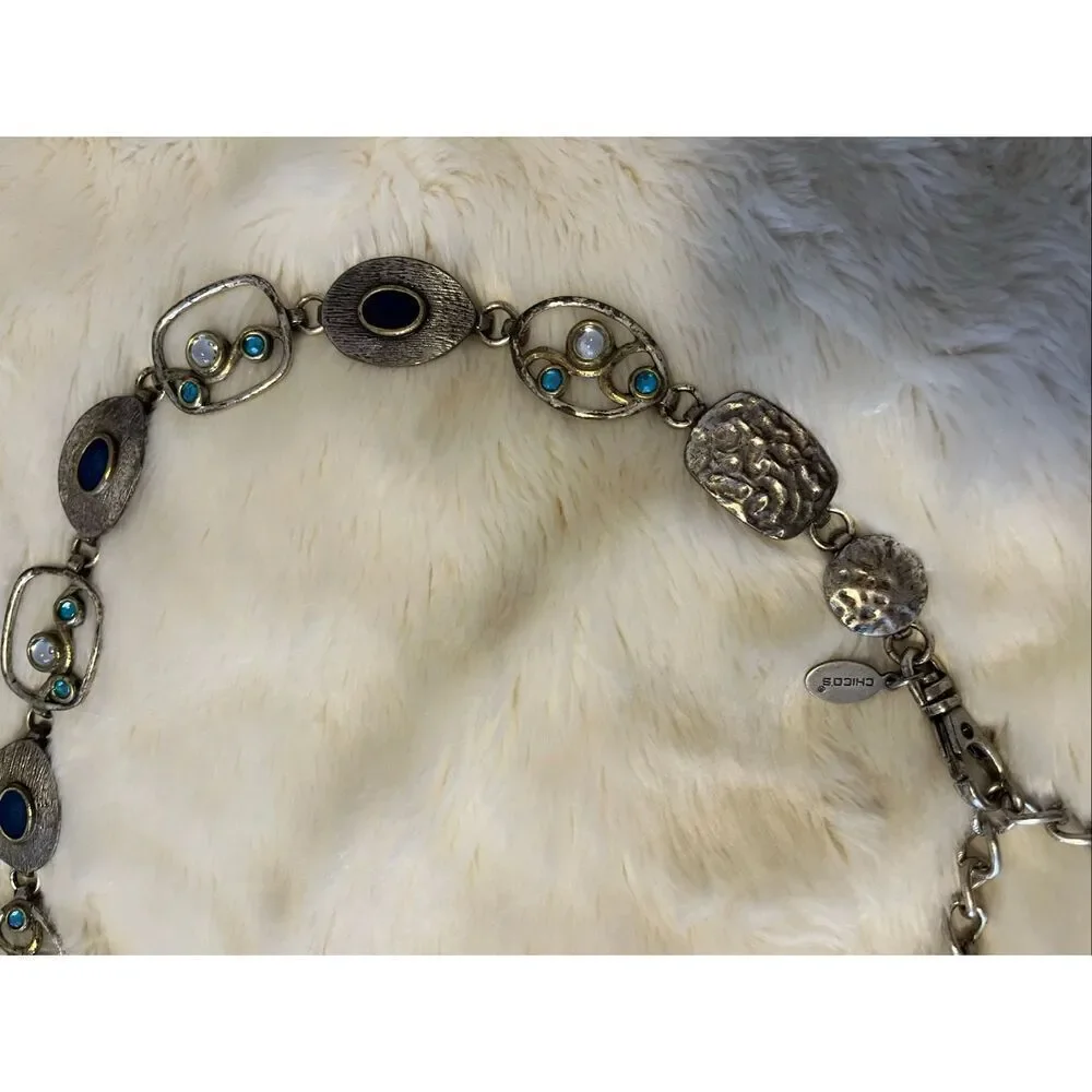 Chico's statement belt mixed-metal design oval-shaped cabochons dark blue
